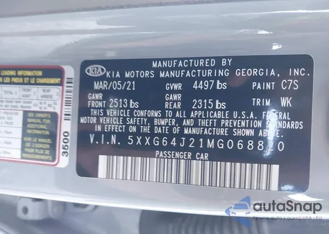2021 Kia K5 Gt-Line from USA, damaged, VIN 5XXG64J21MG068820